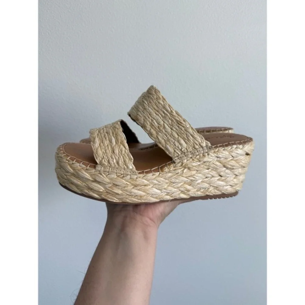 Splendid Raffia Wedge Sandal 8.5 Tan Boho Platform Slides Espadrille Cottagecore